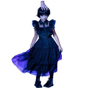 Girls Wednesday Prom Dance Tulle Costume Dress with Belt